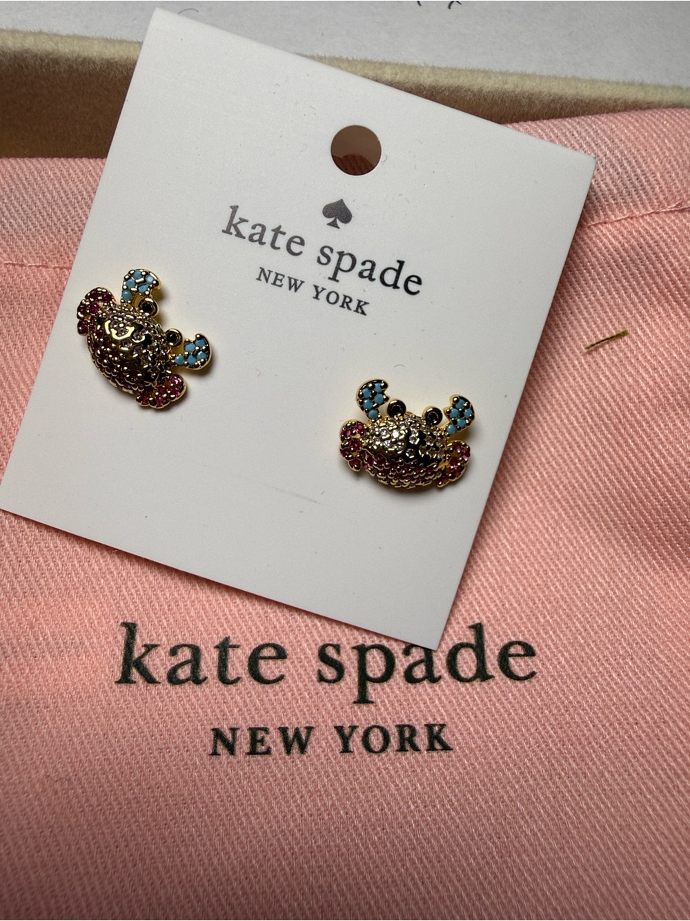 kate spade Kids Gold Crab Stud Earrings with Pink & Blue Accents